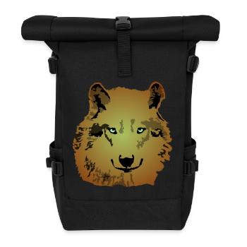 Tierisch Wolf braun grüne Augen - Rolltop Rucksack - Schwarz - Vorne