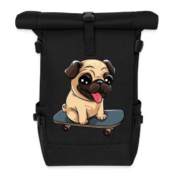Skateboardender Mops: Niedlicher Rollspaß - Rolltop Rucksack - Schwarz - Vorne