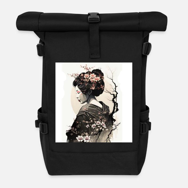 Graceful Japanese Geisha - Roll Top Backpack - black