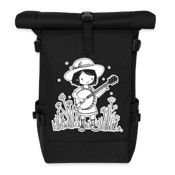 Banjo Player Cartoon Look - Roll Top Backpack - black - Front
