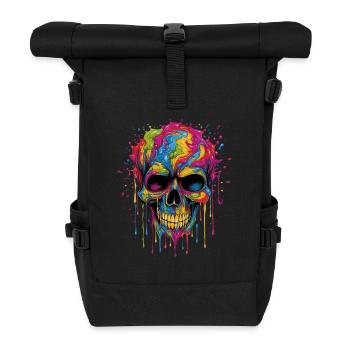 Colorful Pop Art Skull - Roll Top Backpack - black - Front