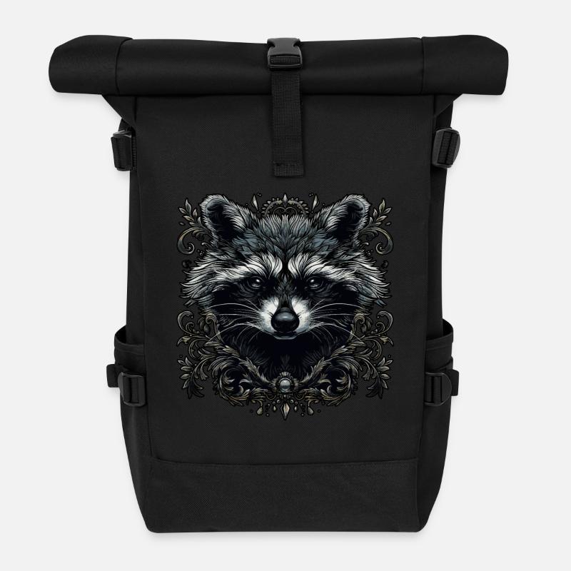 Waschbär - Rolltop Rucksack - Schwarz