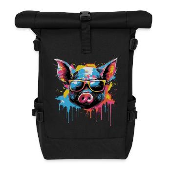 Lustiges Ferkel mit Sonnenbrille - Rolltop Rucksack - Schwarz - Vorne