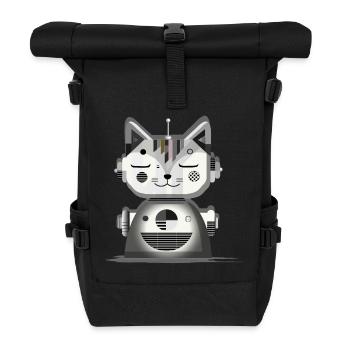 Chat robot géométrique - Illustration créative - Sac à dos roll top - noir - Devant