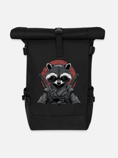 Waschbär Ninja - Rolltop Rucksack - Schwarz