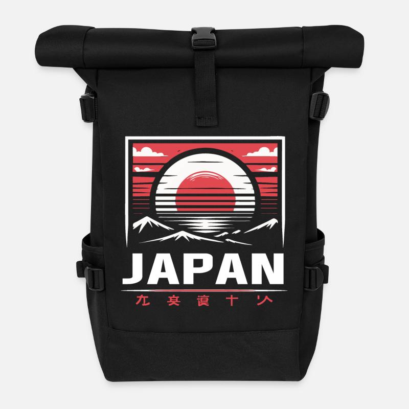 Japan design with sunrise - Roll Top Backpack - black