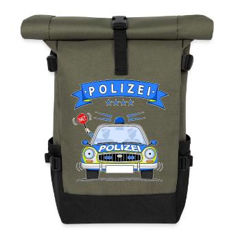 Polizeiauto mit Sirene - Rolltop Rucksack - Olive/Schwarz - Vorne