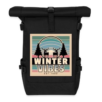Winter Vibes: Retro Sunset & Nature - Rolltop Rucksack - Schwarz - Vorne