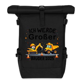 Ich Werde Großer Bruder 2025 Bagger Schwarz Kinder - Rolltop Rucksack - Schwarz - Vorne