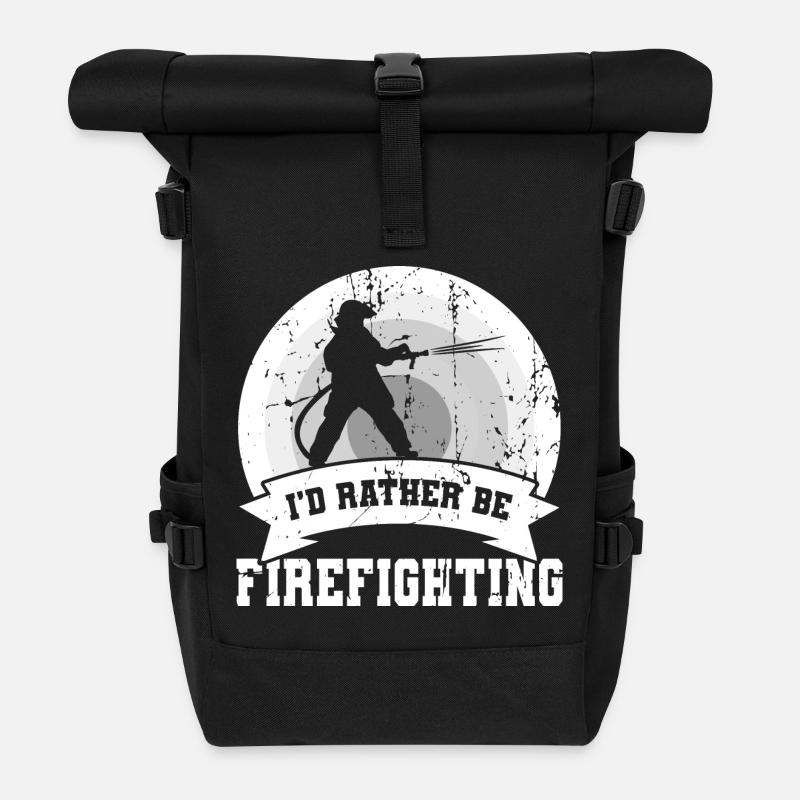 Ich wäre lieber bei der Feuerwehr - Rolltop Rucksack - Schwarz