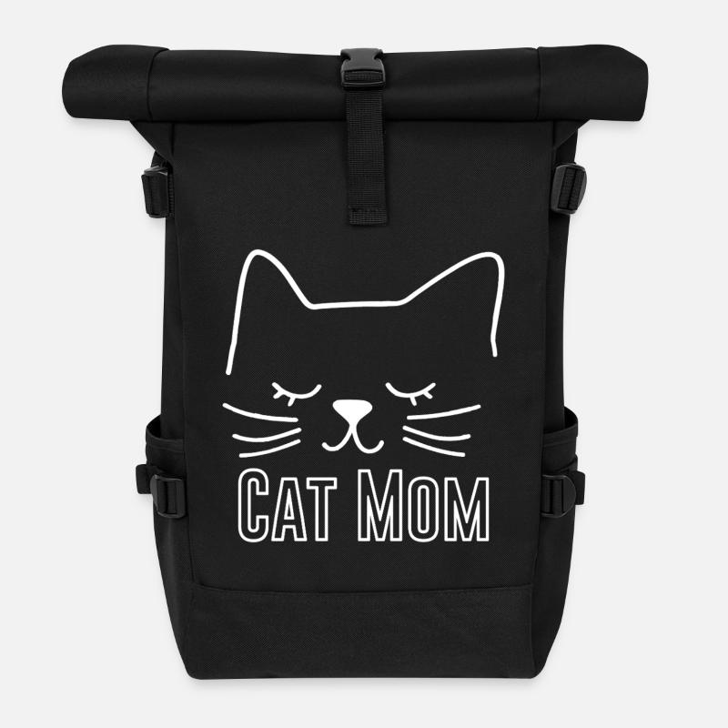 Katze Cat Mom Katzenmama Silhouette Umriss Lineart - Rolltop Rucksack - Schwarz