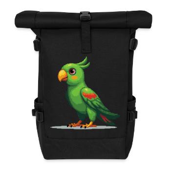 Pixel Parrot – Style rétro 8 bits - Sac à dos roll top - noir - Devant
