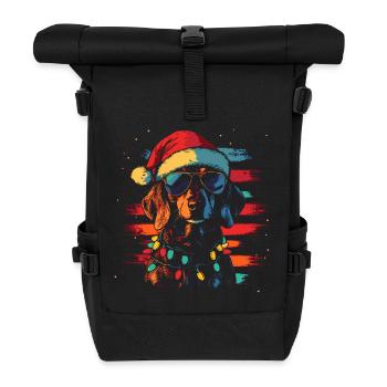 Dackel mit Weihnachtsmütze und Sonnenbrille - Rolltop Rucksack - Schwarz - Vorne