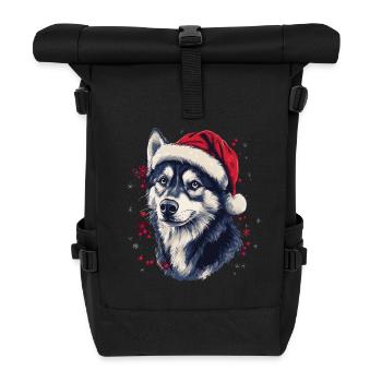 Husky Dog mit Weihnachtsmütze - Rolltop Rucksack - Schwarz - Vorne