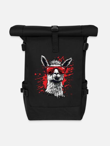 Lustiges Lama Alpaka - Rolltop Rucksack - Schwarz