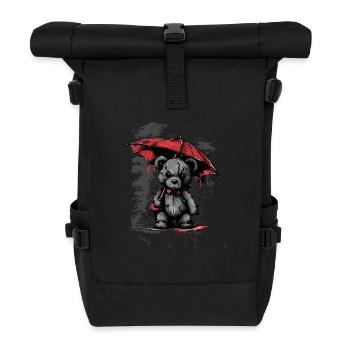 Cute teddy bear with umbrella - Roll Top Backpack - black - Front