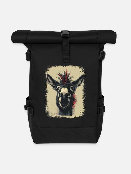 Lustiger Esel - Rolltop Rucksack - Schwarz