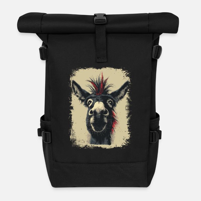 Lustiger Esel - Rolltop Rucksack - Schwarz