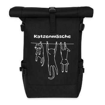 Katzenwäsche Katzen Stubentiger Shirt Geschenkidee - Rolltop Rucksack - Schwarz - Vorne