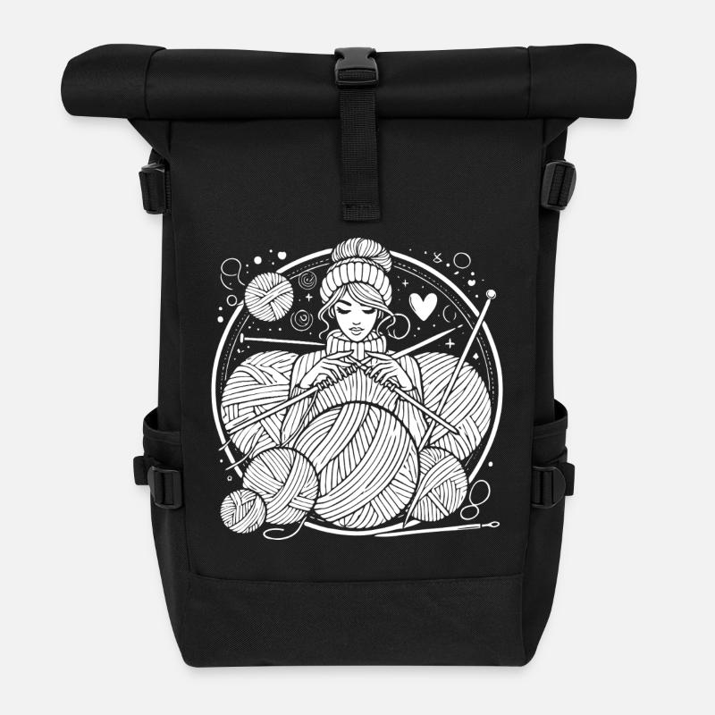 Stricken Design – Stil & Gemütlichkeit - Rolltop Rucksack - Schwarz