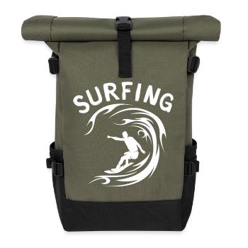 Surfing Welle Surfer Design - Rolltop Rucksack - Olive/Schwarz - Vorne