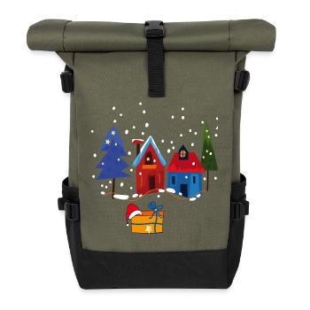Winter houses with snow - Roll Top Backpack - olive/black - Front