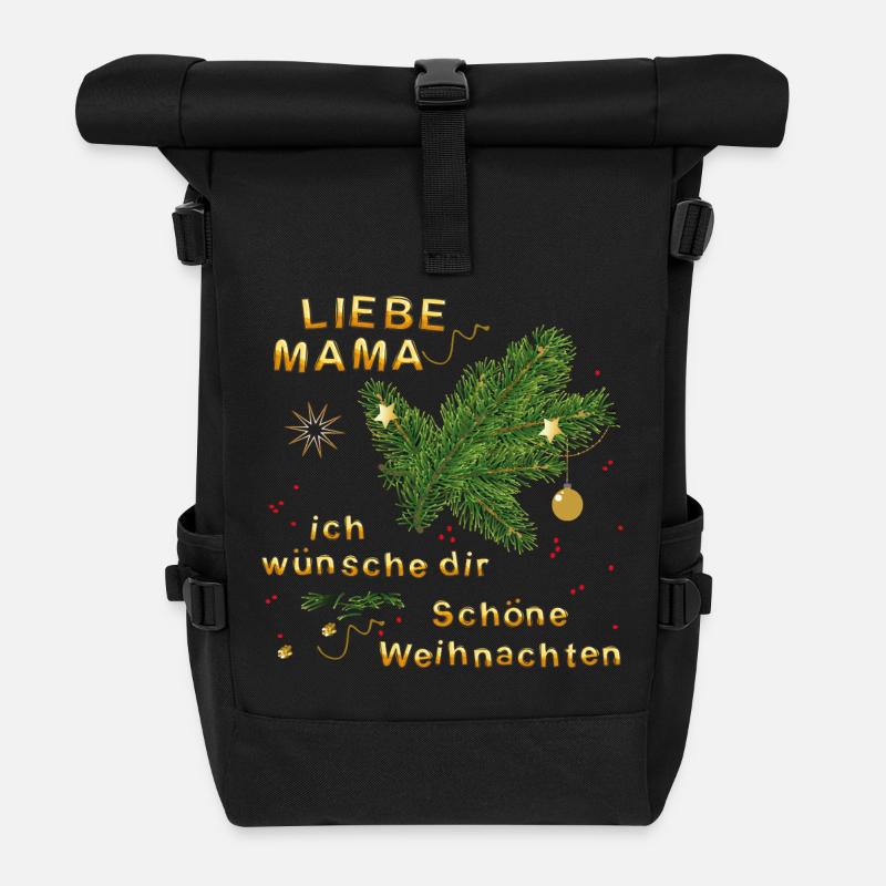 Liebe Mama, ich wünsche dir schöne Weihnachten - Rolltop Rucksack - Schwarz