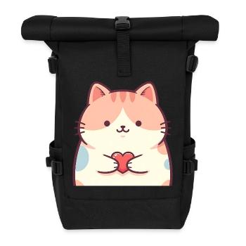 Cuddly Kitten Heart Cartoon Cat - Roll Top Backpack - black - Front