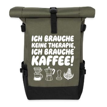 Ich brauche Kaffee Spruch mit KaffeeIcons - Rolltop Rucksack - Olive/Schwarz - Vorne
