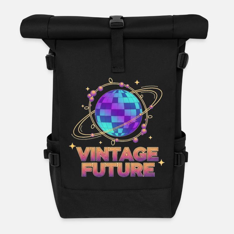 Pixel Planet rétro-futuriste vintage - Sac à dos roll top - noir