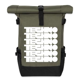 Techno Music Bold Abstract Geometry Logo - Rolltop Rucksack - Olive/Schwarz - Vorne