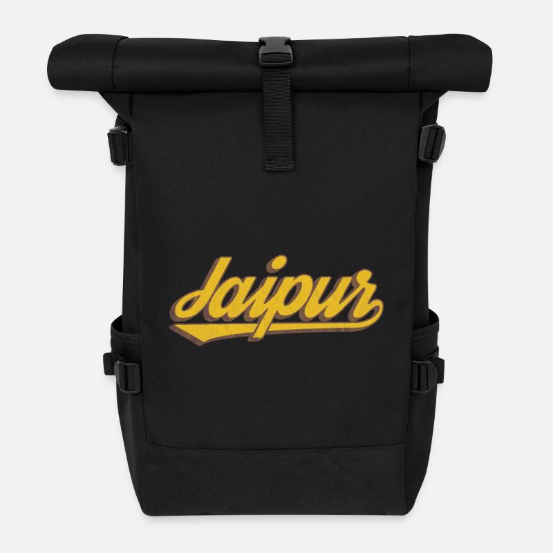 Jaipur Schriftzug Retro Grafik Indien - Rolltop Rucksack - Schwarz