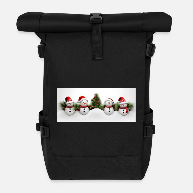Snowman with Christmas tree - Roll Top Backpack - black