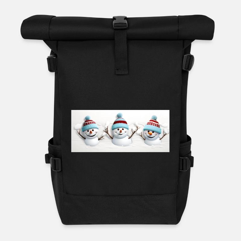 3 cute snowmen - Roll Top Backpack - black