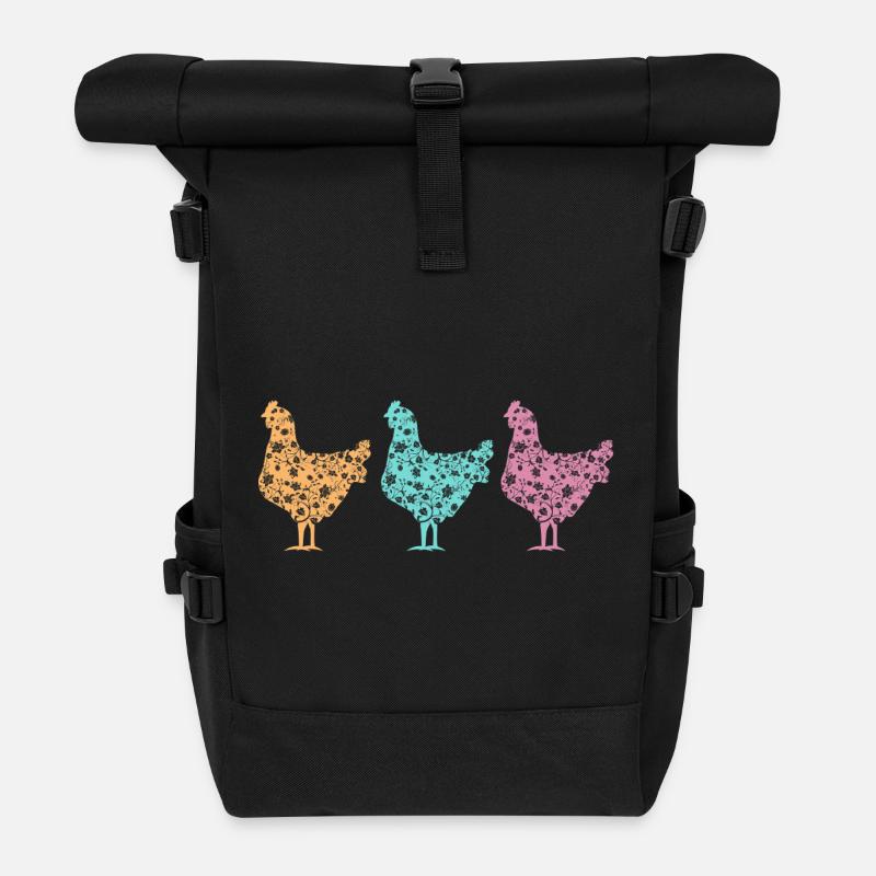 Motif Silhouettes Poulets Pastel - Sac à dos roll top - noir