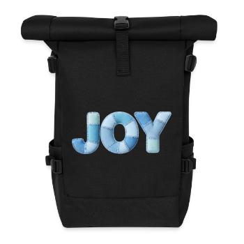 Blue Patchwork Joy Lettering - Roll Top Backpack - black - Front