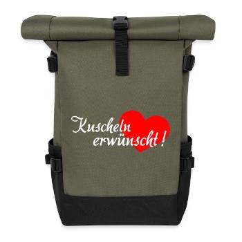 Kuscheln erwünscht - Weiß Rot - Rolltop Rucksack - Olive/Schwarz - Vorne