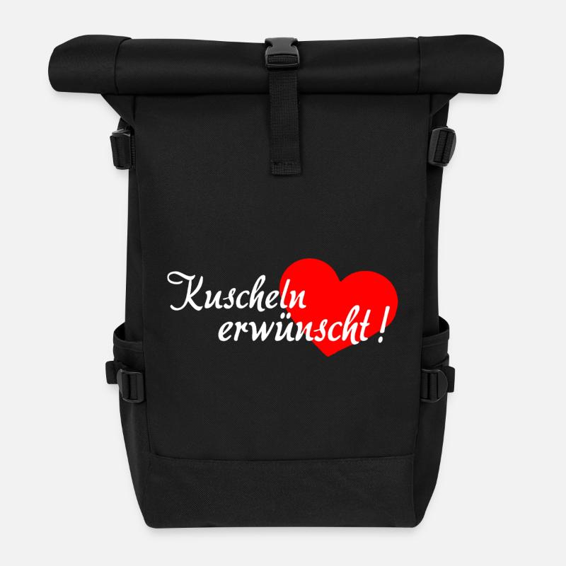 Cuddling Desired - White Red - Roll Top Backpack - black