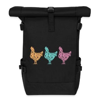 Fans de poulet - Coq - Coq - Poulet fleur - Bio - Sac à dos roll top - noir - Devant