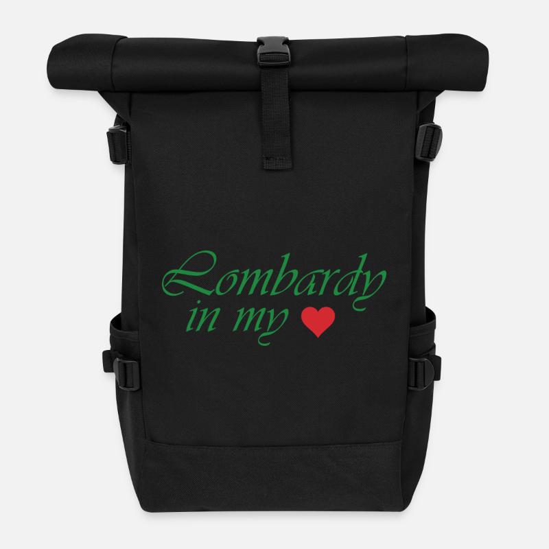 Lombardy Heart Script Design - Roll Top Backpack - black