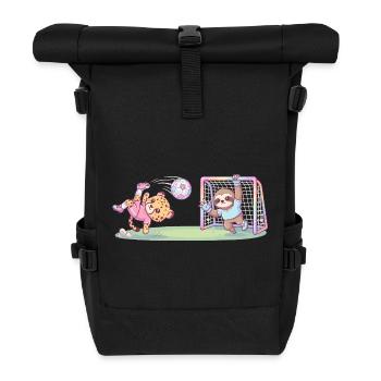 Funny Cheetah and Sloth Playing Football Kids - Roll Top Backpack - black - Front