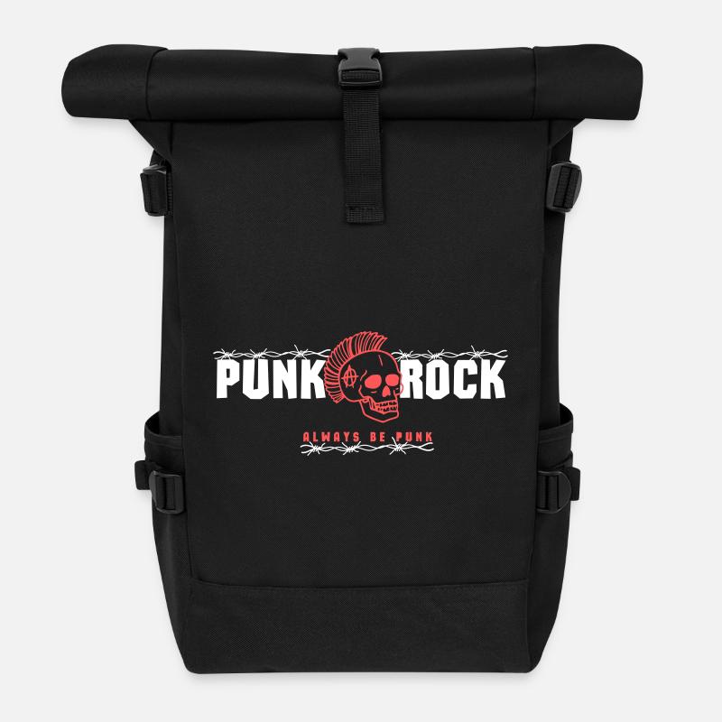 Punk Skull mit rotem Mohawk - Rolltop Rucksack - Schwarz