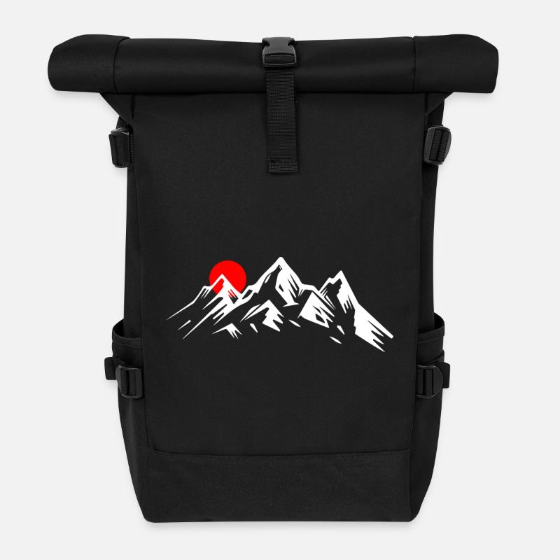 Alpine Sunrise Over Peaks - Roll Top Backpack - black