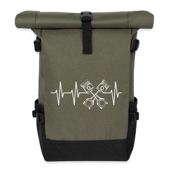 v8 Kolben puls Racing Auto Herzschlag Motor Logo - Rolltop Rucksack - Olive/Schwarz - Vorne