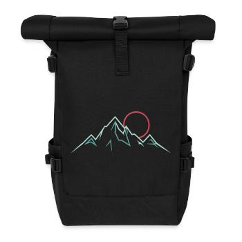 Minimalist Mountain Range with Rising Sun - Roll Top Backpack - black - Front