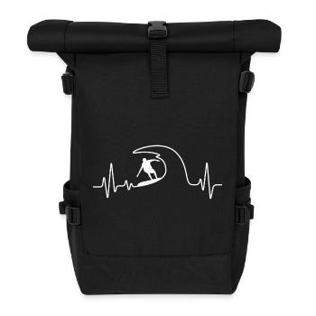 Surfing Wave Heartbeat Design - Roll Top Backpack - black - Front