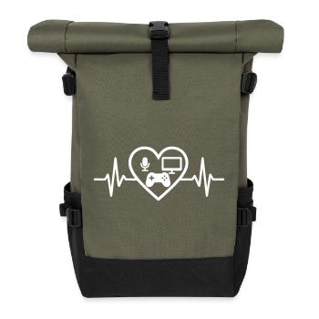 Streaming Gamer Heart Micro Screen Controller - Roll Top Backpack - olive/black - Front