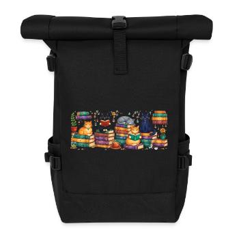 Reading cats with stacks of books - Roll Top Backpack - black - Front