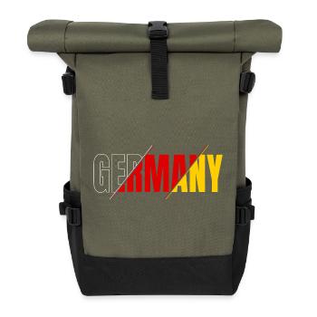 Germany Schriftzug Schwarz Rot Gold Deutschland - Rolltop Rucksack - Olive/Schwarz - Vorne