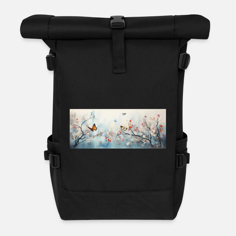 Landscape with Butterflies - Roll Top Backpack - black